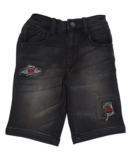 LEO Ribbed Denim Shorts - Black