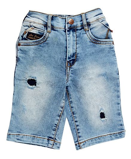 LEO Stone Wash Denim Shorts - Blue