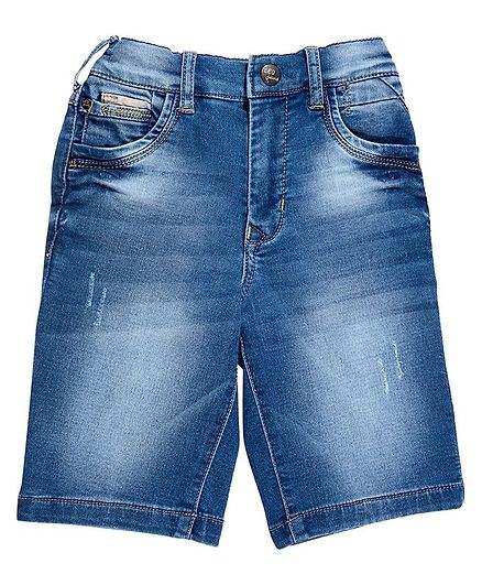 LEO Stone Wash Denim Shorts - Blue