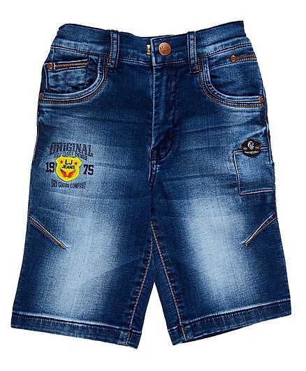 LEO Patch Detailed Denim Shorts - Blue