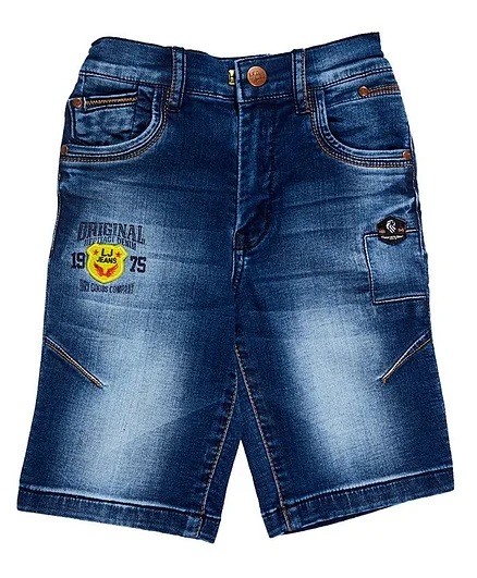 LEO Patch Detailed Denim Shorts - Blue