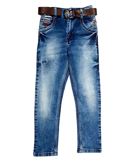 LEO Back Elastic Full Length Jeans - Blue