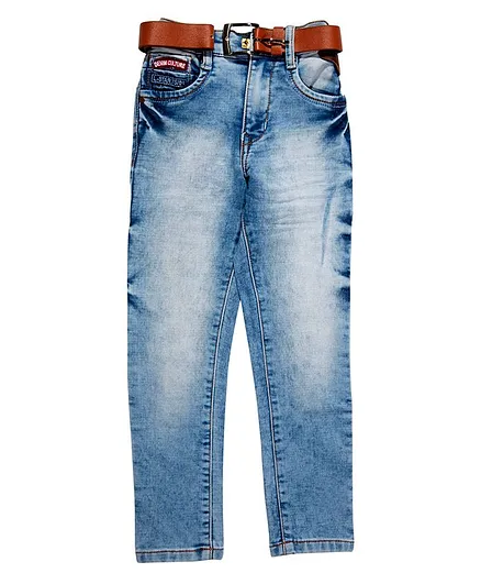 LEO Back Elastic Full Length Solid Jeans - Blue