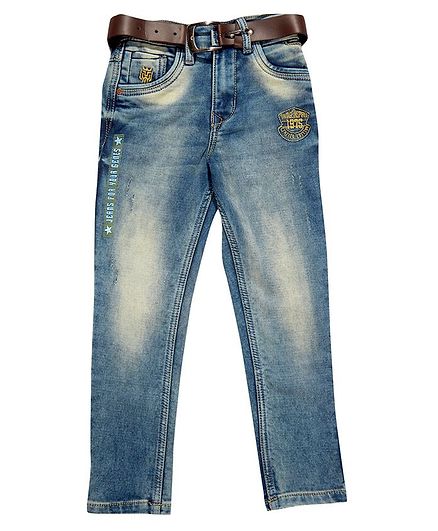 LEO Back Elastic Full Length Solid Jeans - Blue