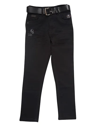 LEO Back Elastic Full Length Solid Jeans - Black