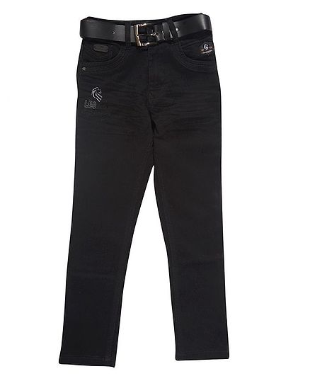 LEO Back Elastic Full Length Solid Jeans - Black