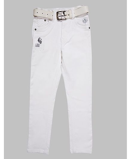 LEO Solid Full Length Jeans - White