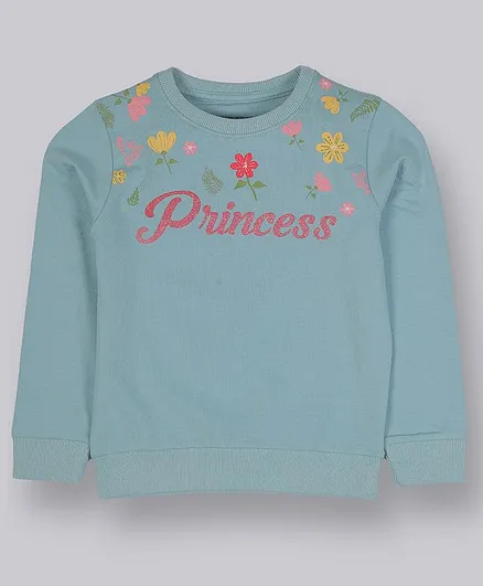 Plum Tree Full Sleeves Princess Print Sweatshirt - Aqua Blue