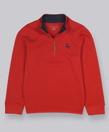 Plum Tree Full Sleeves Solid Colour Sweatshirt - Red