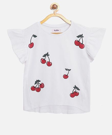 Natilene Short Sleeves Cherry Printed Top - White