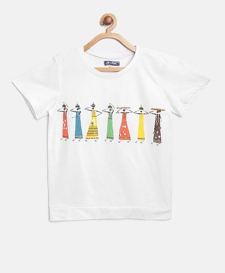 Natilene Short Sleeves Conversational Print Top - White