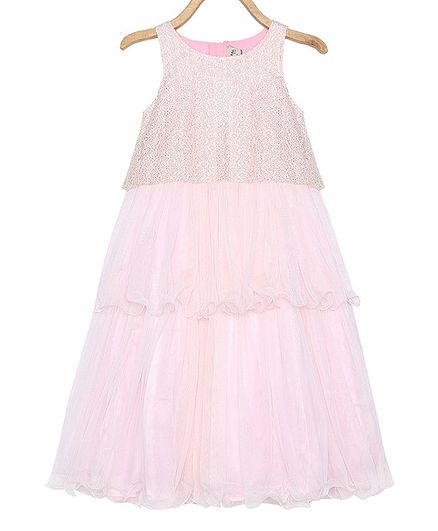 Rianna Sleeveless Embroidered Layered Gown - Light Pink