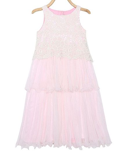 Rianna Sleeveless Layered Embroidered Gown - Pink