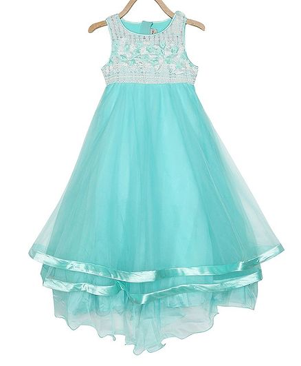 Rianna Sleeveless A Line Floral Embroidered Yoke Dress - Green