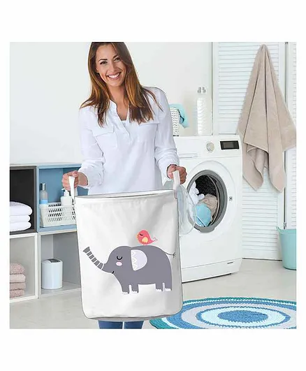 Polka Tots Canvas Laundry Cum Storage Bag Elephant Print - White