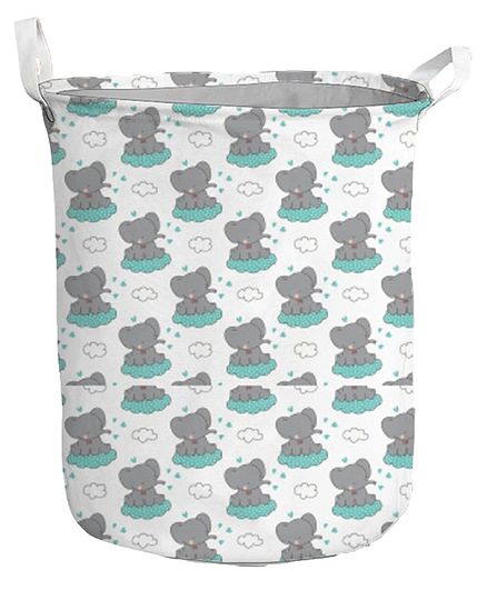 Polka Tots Canvas Laundry Cum Storage Bag Elephant Print - White