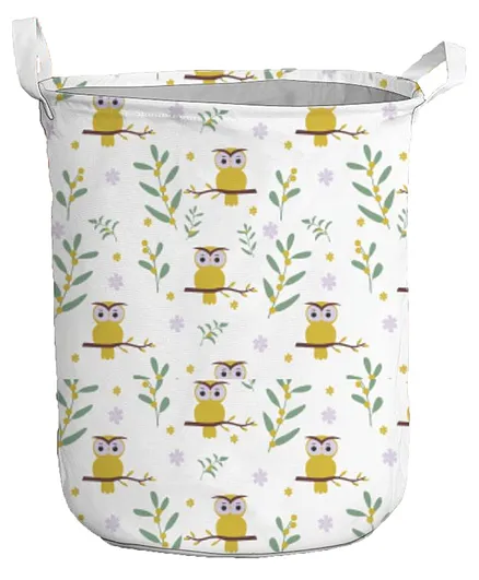 Polka Tots Canvas Laundry Cum Storage Bag Owl Print - White