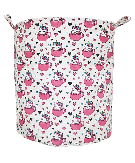 Polka Tots Canvas Laundry Cum Storage Bag Unicorn Print - White