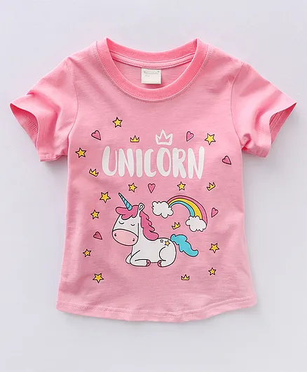 Kookie Kids Half Sleeves Tee Unicorn Print - Pink