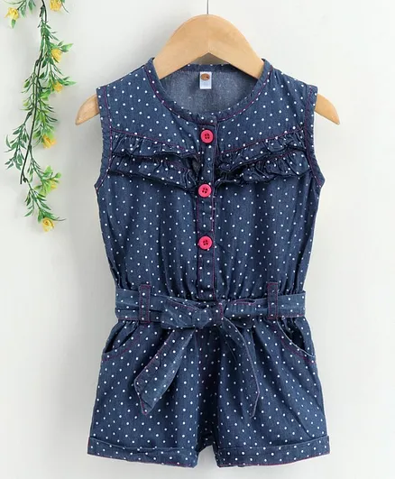 Dew Drops Sleeveless Jumpsuit Dots Print - Blue