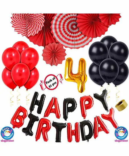 Shopperskart Birthday Party Decor Kit Red Black - 51 Pieces