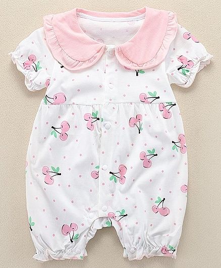 Kookie Kids Half Sleeves Romper Cherry Print - Pink
