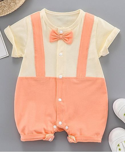 Kookie Kids Short Sleeves Party Wear Romper with Bow - Orange