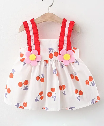 Kookie Kids Singlet Sleeves Frock Cherry Print - Red