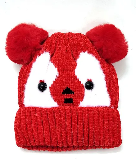 Kid-O-World Velvet Penguin Face Pom Pom Cap - Maroon - Diameter 17 cm