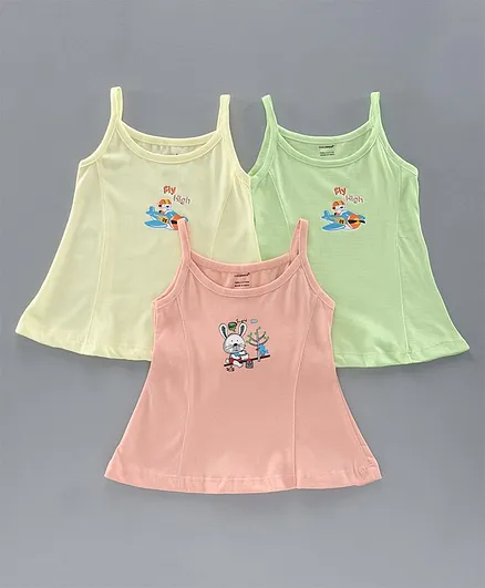 Cucumber Sleeveless Slips Pack of 3 - Yellow Green Peach (Print May Vary