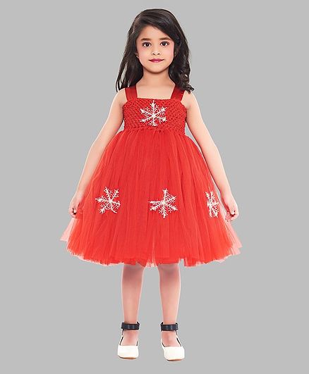 Pink Chick Sleeveless Snow Flake Design Fit & Flare Dress - Red