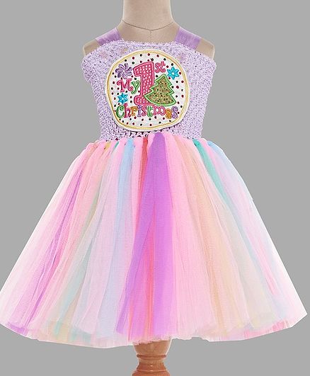 Pink Chick My First Christmas Embellished Sleeveless Dress - Purple