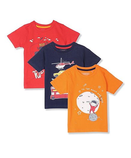 Cherokee Short Sleeves Space Boy & Vehicle Print Pack Of 3 Tee - Assorted