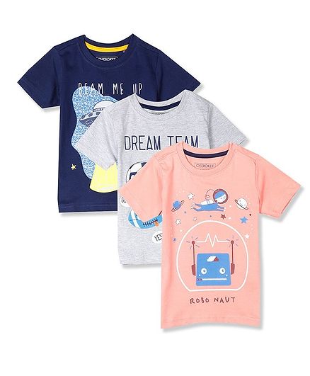 Cherokee Pack Of 3 Dream Team Print T-Shirt - Peach Grey & Blue