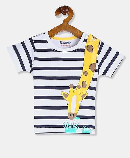 Donut Half Sleeves Striped T-Shirt - White And Navy
