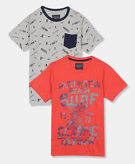 Cherokee Pack Of 2 Half Sleeves Huntington Beach Surf Print T-Shirt - Red Grey