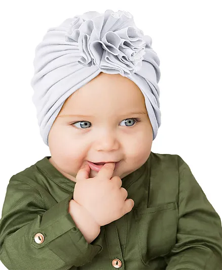 Syga Turban Flower Style Photography Cap White - Circumference 36 to 55 cm
