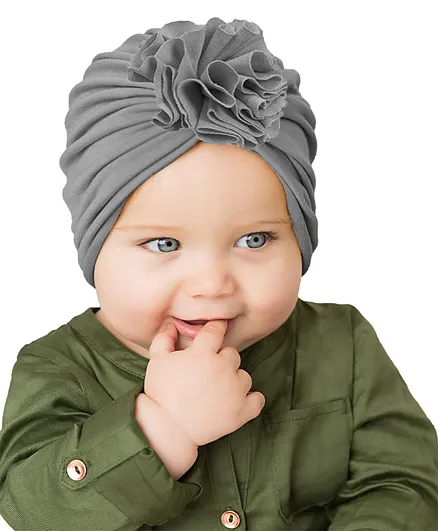 Syga Turban Flower Style Photography Cap Grey- Circumference 36 to 55 cm