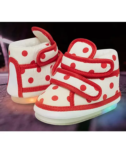 Chiu Dots Print LED Light Chu Chu Musical Sound Booties - Red