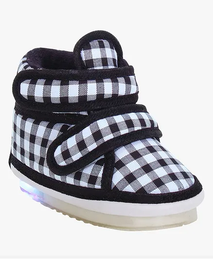 Chiu Checked LED Light Chu Chu Musical Sound Booties - Black
