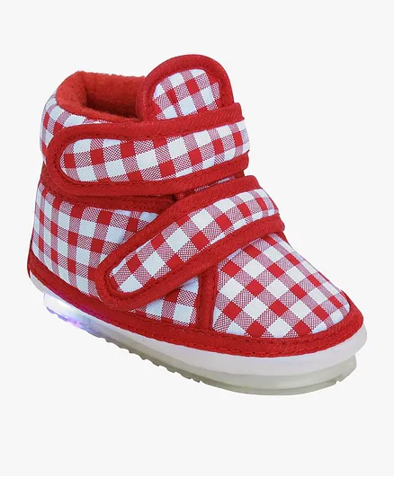 Chiu Checked LED Light Chu Chu Musical Sound Booties - Red