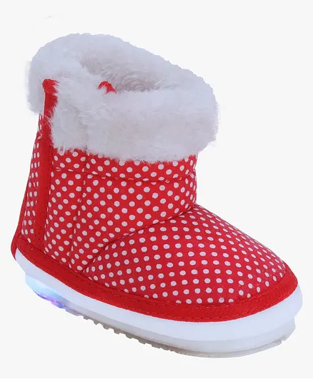 Chiu Dots Print LED Booties With Chu Chu Musical Sound - Bright Red