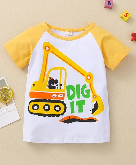 Kookie Kids Half Sleeves Tee Vehicle Print - Yellow