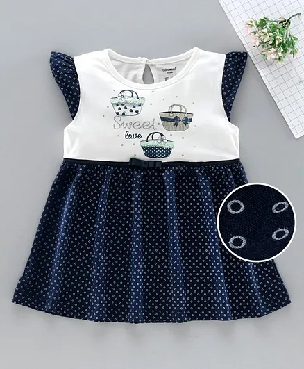 Cucumber Flutter Sleeves Frock Polka Dot Print - Navy Blue
