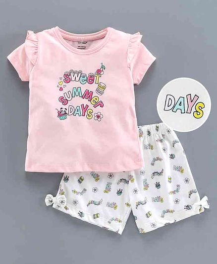Cucumber Half Sleeves Tee & Shorts Text Print - Peach