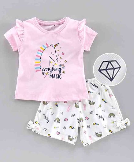 Cucumber Half Sleeves Tee & Shorts Unicorn Print - Pink