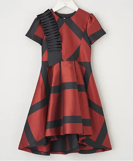 Angel & Rocket Printed Half Sleeves Dress - Red & Black
