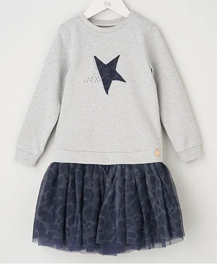Angel & Rocket Star Printed Full Sleeves Sweat Dress - Grey