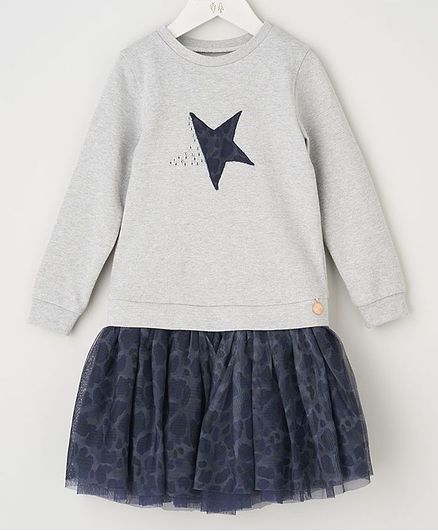 Angel & Rocket Star Printed Full Sleeves Sweat Dress - Grey