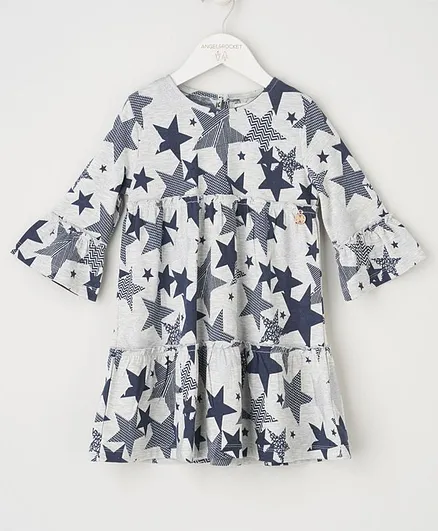 Angel & Rocket Star Printed Half Sleeves Dress - Grey